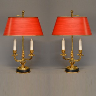 Pair gilt bronze bouillotte wired candle lamps